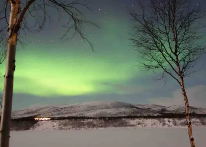 Aurora Moekki Porealtaalla Lapissa Tenojoen Rannassa Domek alpejski Nuorgam