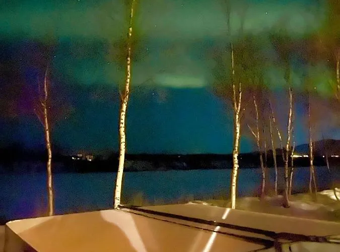 Aurora Moekki Porealtaalla Lapissa Tenojoen Rannassa Chalet